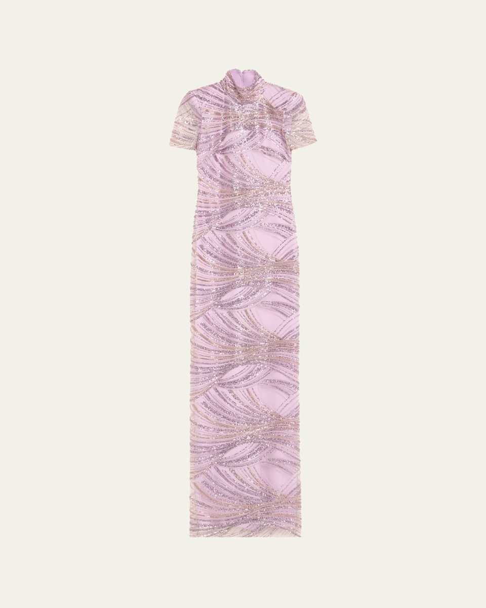 Mock Neck Sequined Column Gown